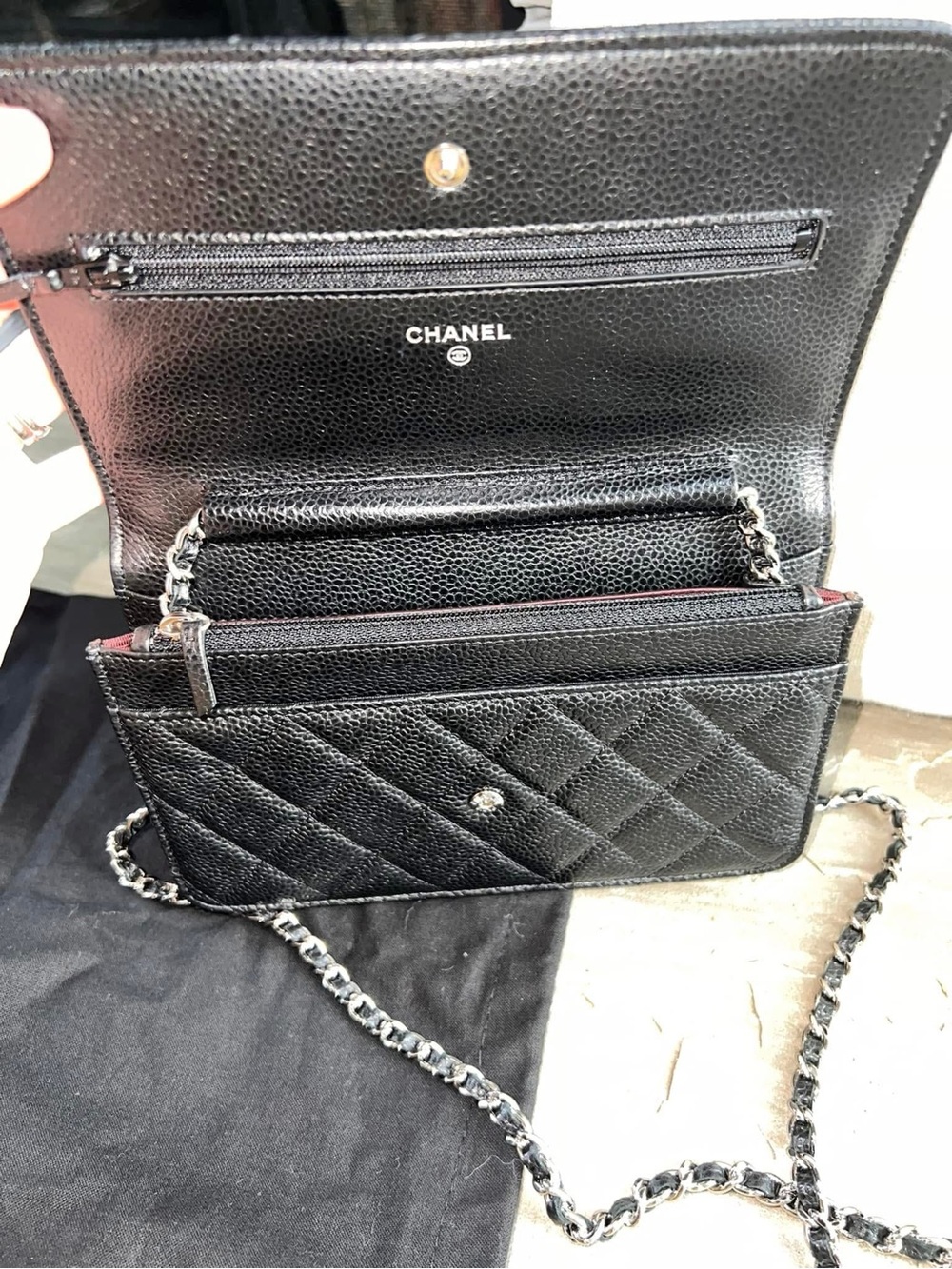 CHANEL Black Quilted Leather Caviar Chain WOC - Picture 3 of 6